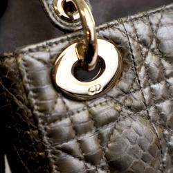 Pre Owned Dior Lady Dior Mini Python Metallic Leather Handbag