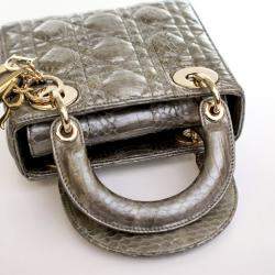 Pre Owned Dior Lady Dior Mini Python Metallic Leather Handbag