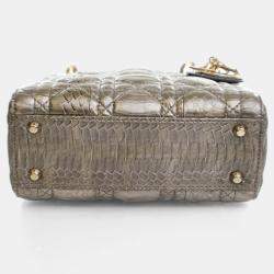 Pre Owned Dior Lady Dior Mini Python Metallic Leather Handbag