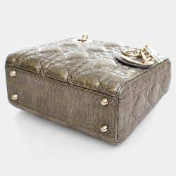Pre Owned Dior Lady Dior Mini Python Metallic Leather Handbag