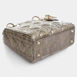 Pre Owned Dior Lady Dior Mini Python Metallic Leather Handbag