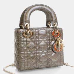 Pre Owned Dior Lady Dior Mini Python Metallic Leather Handbag