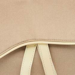 Pre Owned Dior Beige/Cream Fabric and Patent Leather Double Saddle Bag