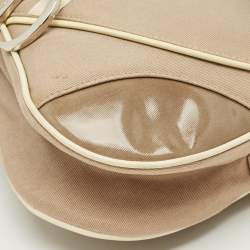 Pre Owned Dior Beige/Cream Fabric and Patent Leather Double Saddle Bag