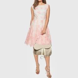 Pre Owned Dior Beige/Cream Fabric and Patent Leather Double Saddle Bag