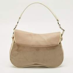 Pre Owned Dior Beige/Cream Fabric and Patent Leather Double Saddle Bag