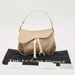Pre Owned Dior Beige/Cream Fabric and Patent Leather Double Saddle Bag