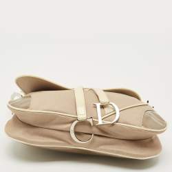 Pre Owned Dior Beige/Cream Fabric and Patent Leather Double Saddle Bag