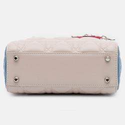 Pre Owned Dior off White Mini Tricolor Lambskin Cannage Lady Dior