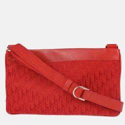 Pre Owned Christian Dior Trotter Red Canvas Shoulder Bag