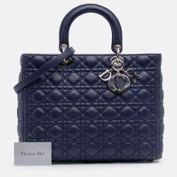 Pre Owned Dior Blue Large Lambskin Cannage Lady Dior