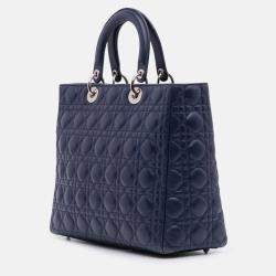 Pre Owned Dior Blue Large Lambskin Cannage Lady Dior