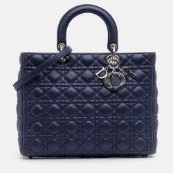 Pre Owned Dior Blue Large Lambskin Cannage Lady Dior
