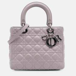 Pre Owned Dior Purple Medium Lambskin Cannage Lady Dior