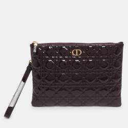 Pre Owned Dior Burgundy Cannage Leather Large Caro Daily Pouch