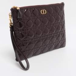 Pre Owned Dior Burgundy Cannage Leather Large Caro Daily Pouch