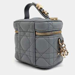 Pre Owned Christian Dior Cannage Grey Leather Micro Vanity