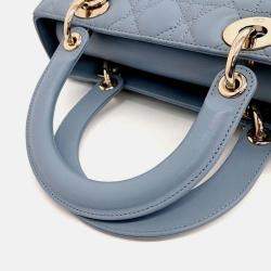 Pre Owned Dior Blue Leather Christian Dior Cannage Lady Bag Medium