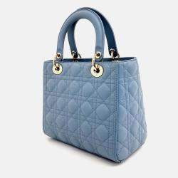 Pre Owned Dior Blue Leather Christian Dior Cannage Lady Bag Medium
