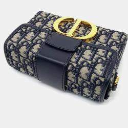 Pre Owned Dior Navy Blue Fabric  Oblique 30 Montaigne Box Bag
