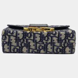 Pre Owned Dior Navy Blue Fabric  Oblique 30 Montaigne Box Bag