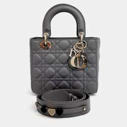 Pre Owned Dior Grey Leather Cannage Lady Bag Small