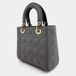 Pre Owned Dior Grey Leather Cannage Lady Bag Small