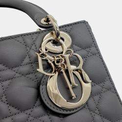 Pre Owned Dior Grey Leather Cannage Lady Bag Small