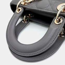 Pre Owned Dior Grey Leather Cannage Lady Bag Small