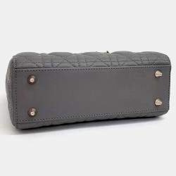 Pre Owned Dior Grey Leather Cannage Lady Bag Small