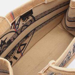 Pre Owned Dior Beige Medium Jute Embroidered Book Tote