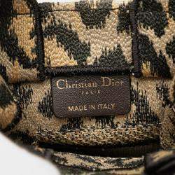 Pre Owned Dior Beige/Black Mizza Mini Embroidered Canvas Leopard Vertical Book Tote