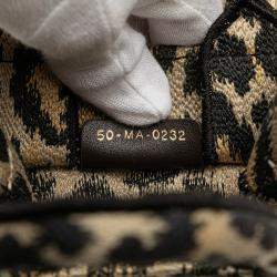 Pre Owned Dior Beige/Black Mizza Mini Embroidered Canvas Leopard Vertical Book Tote