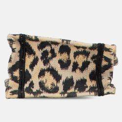 Pre Owned Dior Beige/Black Mizza Mini Embroidered Canvas Leopard Vertical Book Tote