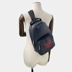 Pre Owned Christian Dior Shawn Stussy Collaboration 2020 Navy Blue Leather Crossbody Bag