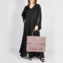Pre Owned Dior Pink/Grey Toile De Jouy Embroidered Canvas Large Book Tote