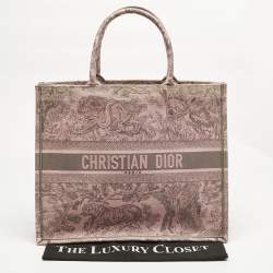 Pre Owned Dior Pink/Grey Toile De Jouy Embroidered Canvas Large Book Tote