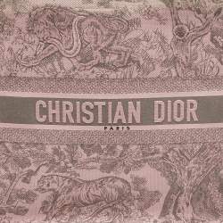 Pre Owned Dior Pink/Grey Toile De Jouy Embroidered Canvas Large Book Tote