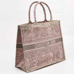 Pre Owned Dior Pink/Grey Toile De Jouy Embroidered Canvas Large Book Tote