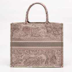 Pre Owned Dior Pink/Grey Toile De Jouy Embroidered Canvas Large Book Tote