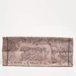 Pre Owned Dior Pink/Grey Toile De Jouy Embroidered Canvas Large Book Tote