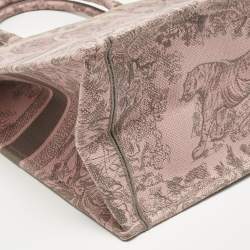 Pre Owned Dior Pink/Grey Toile De Jouy Embroidered Canvas Large Book Tote