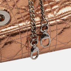 Pre Owned Dior Brown Mini Metallic Crinkled Calfskin Cannage Lady Dior