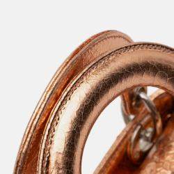 Pre Owned Dior Brown Mini Metallic Crinkled Calfskin Cannage Lady Dior