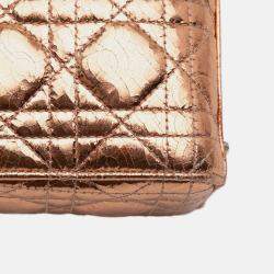 Pre Owned Dior Brown Mini Metallic Crinkled Calfskin Cannage Lady Dior