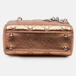 Pre Owned Dior Brown Mini Metallic Crinkled Calfskin Cannage Lady Dior