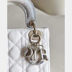 Pre Owned Dior Lady Dior Lizard Handles White Leather Bag
