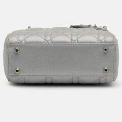 Pre Owned Dior Blue Mini Iridescent Lambskin Cannage Lady Dior