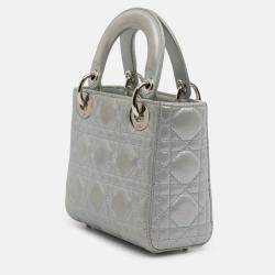 Pre Owned Dior Blue Mini Iridescent Lambskin Cannage Lady Dior
