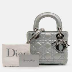 Pre Owned Dior Blue Mini Iridescent Lambskin Cannage Lady Dior
